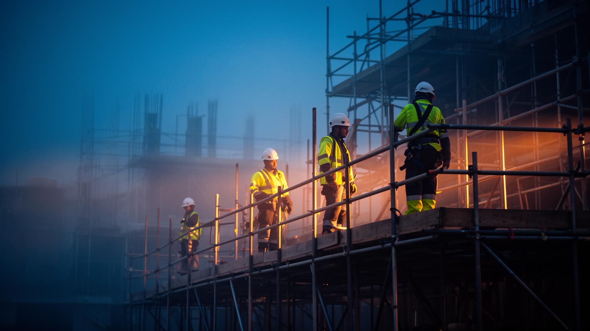 Chantier de construction au crépuscule